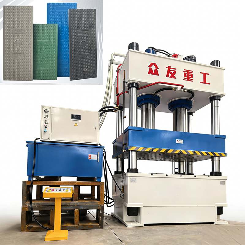 Hydraulic press for forming drain covers