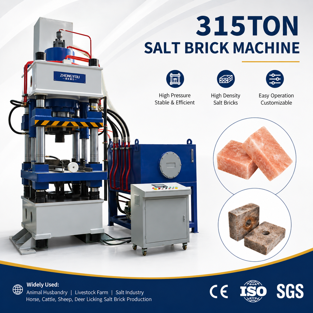 315 Ton Salt Brick Press Production Line for Livestock Salt Lick Blocks